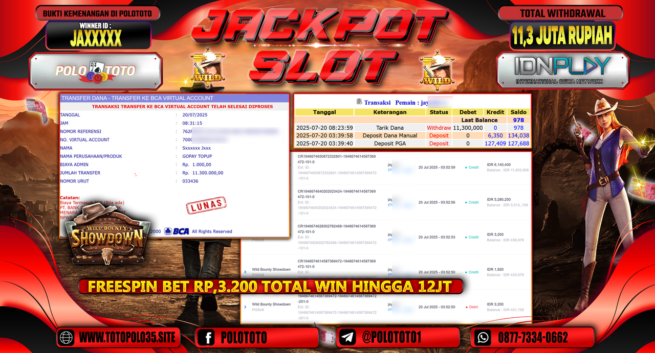 POLOTOTO JACKPOT SLOT WILD BOUNTY SHOWDOWN Rp.11.300.000,- LUNAS