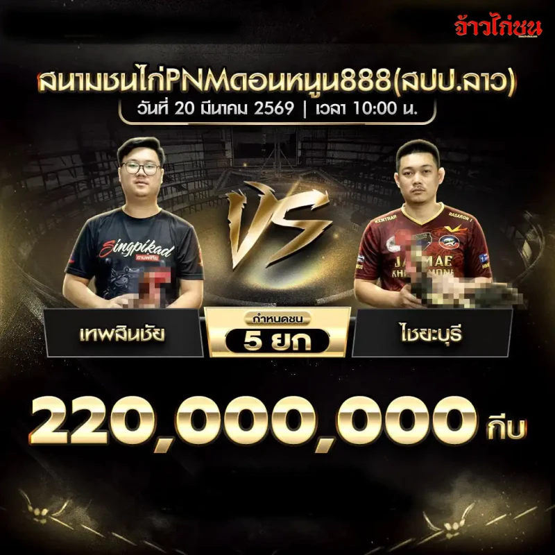 โปรแกรมไก่ชน คู่เด่น เทพสินชัย พบ ไชยะบุรี สนาม PNM ดอนหนูน888