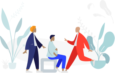 Illustration of a team working together in an office environment