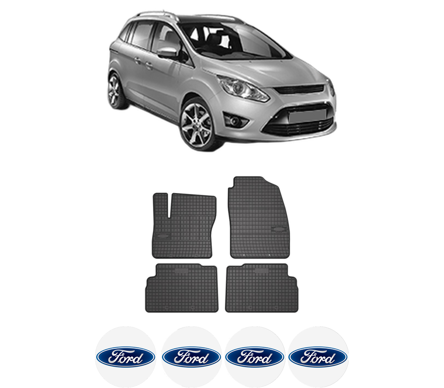 Set covorase presuri FORD C-MAX II din 2009-2015, auto, din cauciuc thermoplastic, 4 Stickere auto cu FORD