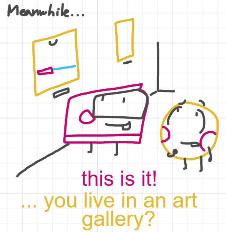 A panel from A Murder On The, episode six of the Board Boards object show by Furretwalk/WalkingFurret.