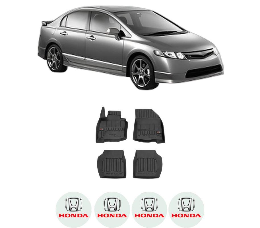 Set covorase presuri HONDA CIVIC VIII | HB din 2018-2021, auto, din cauciuc thermoplastic, 4 Stickere auto cu HONDA