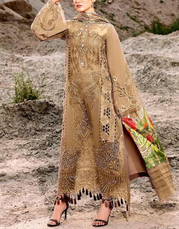 Premium Schiffli Embroidered Cotton Suit 3-Pc | Digital Print Silk Dupatta & Tassels (2025)