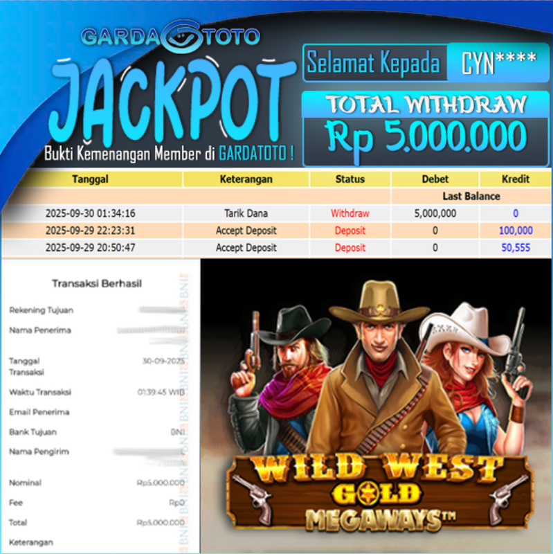 JACKPOT DI PERMAINAN SLOT PRAGMATIC PLAY WILD WEST GOLD WD Rp5.000.000,- DIBAYAR LUNAS