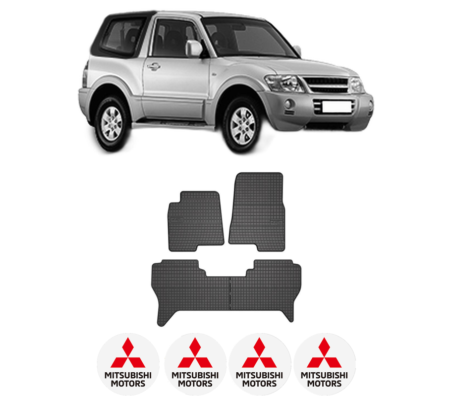 Set covorase presuri MITSUBISHI PAJERO III Canvas Top (V6_W, V7_W) din 2000-2006, auto, din cauciuc thermoplastic, 4 Stickere auto cu MITSUBISHI
