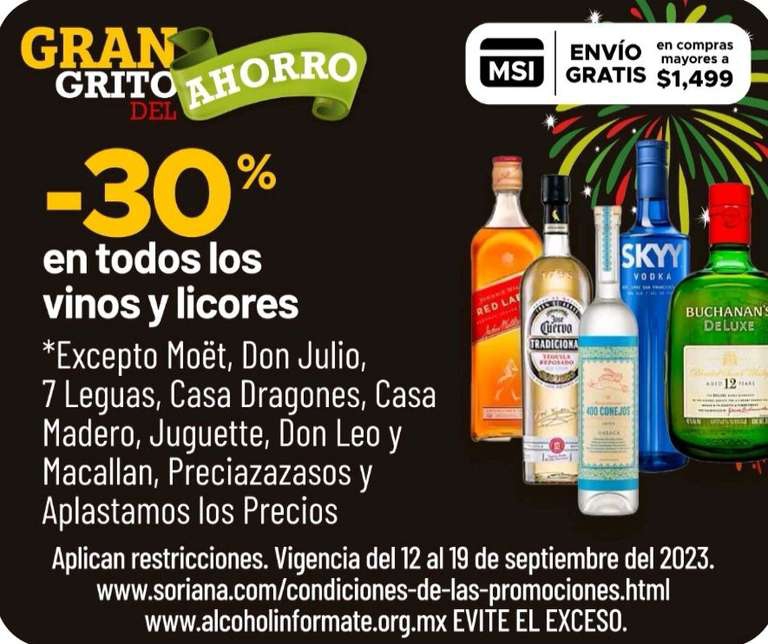 Soriana: 30% de descuento en todos los vinos y licores
