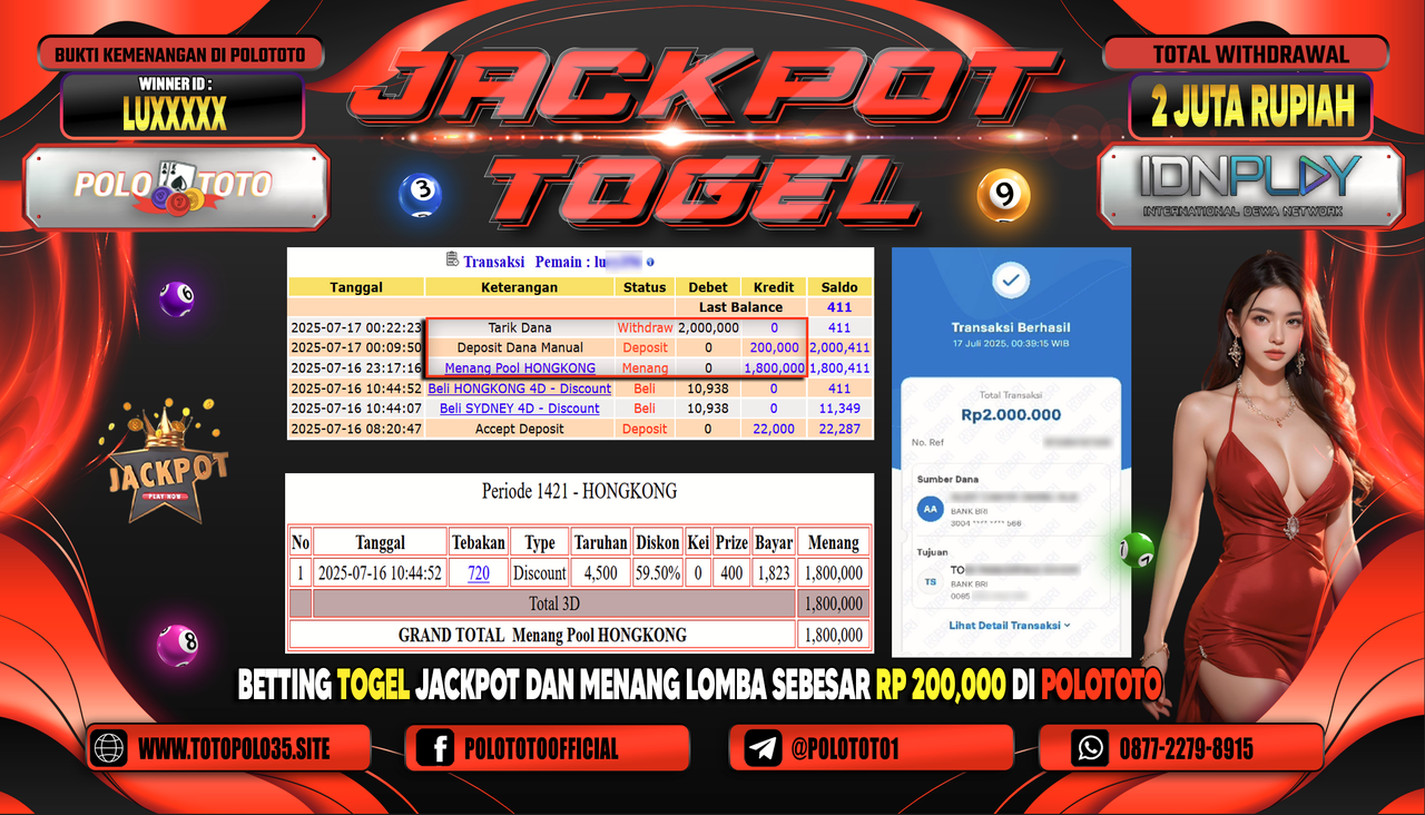 POLOTOTO JACKPOT TOGEL HONGKONG LOTTO Rp.2.000.000,- LUNAS