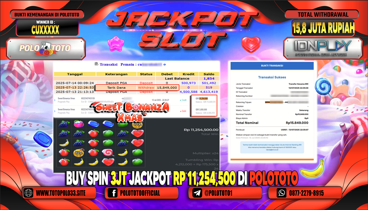 POLOTOTO JACKPOT SLOT SWEET BONANZA XMAS Rp.15.849.000,-