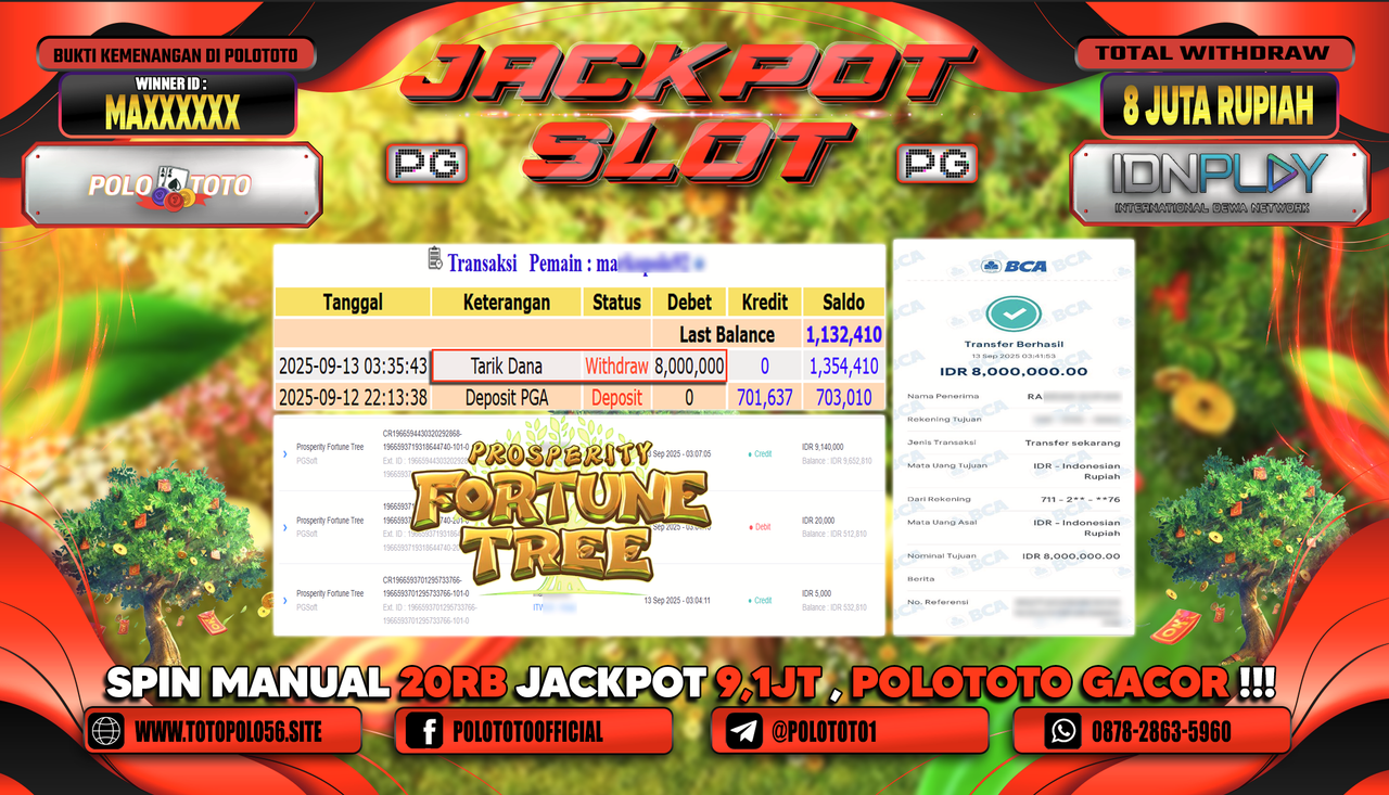 POLOTOTO JACKPOT SLOT PROSPERITY FORTUNE TREE Rp.8.000.000,-