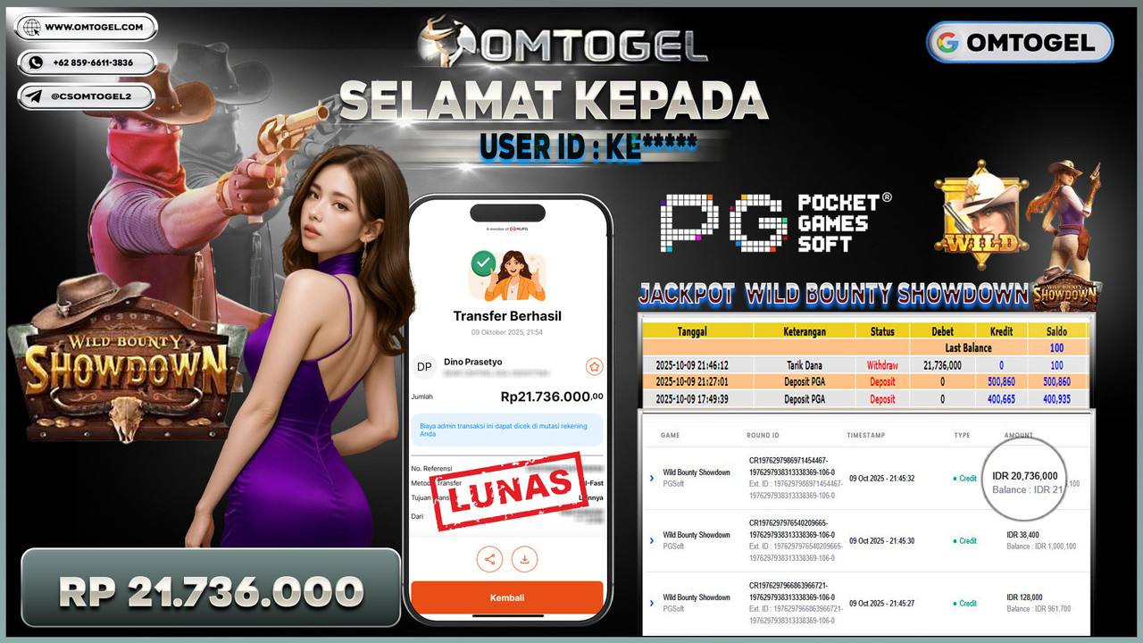 OMTOGEL JACKPOT PGSOFT WILD BOUNTY SHOWDOWN 21 JUTA DI BAYAR LUNAS ,-