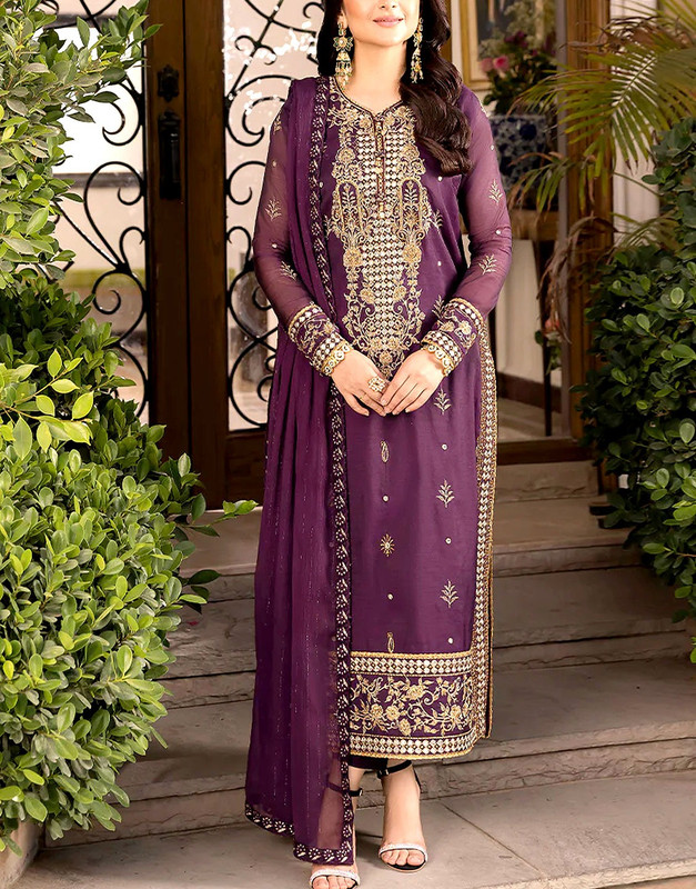 Elegant Embroidered Chiffon Party Wear Dress 2026