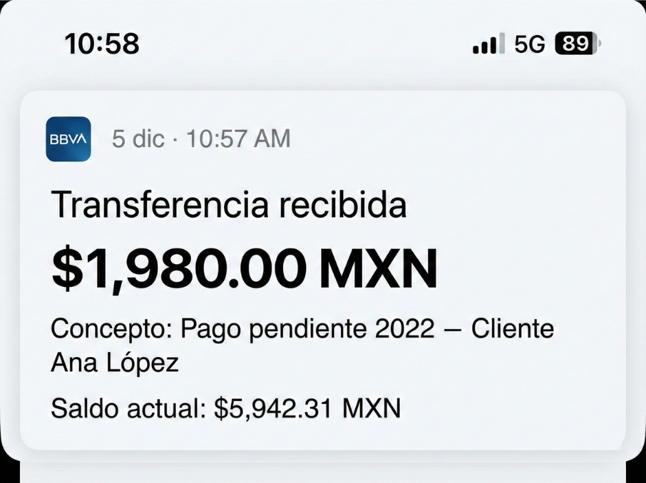 Transferencia $1,980