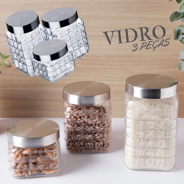 Conjunto De Potes De Vidro 3 Peças 550 Ml / 875 Ml / 1175 Ml – La Cuisine