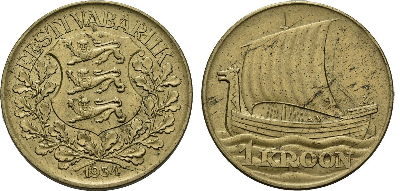 estonia - 1 Kroon 1934. 1ª República de Estonia 1-K-1934-anv