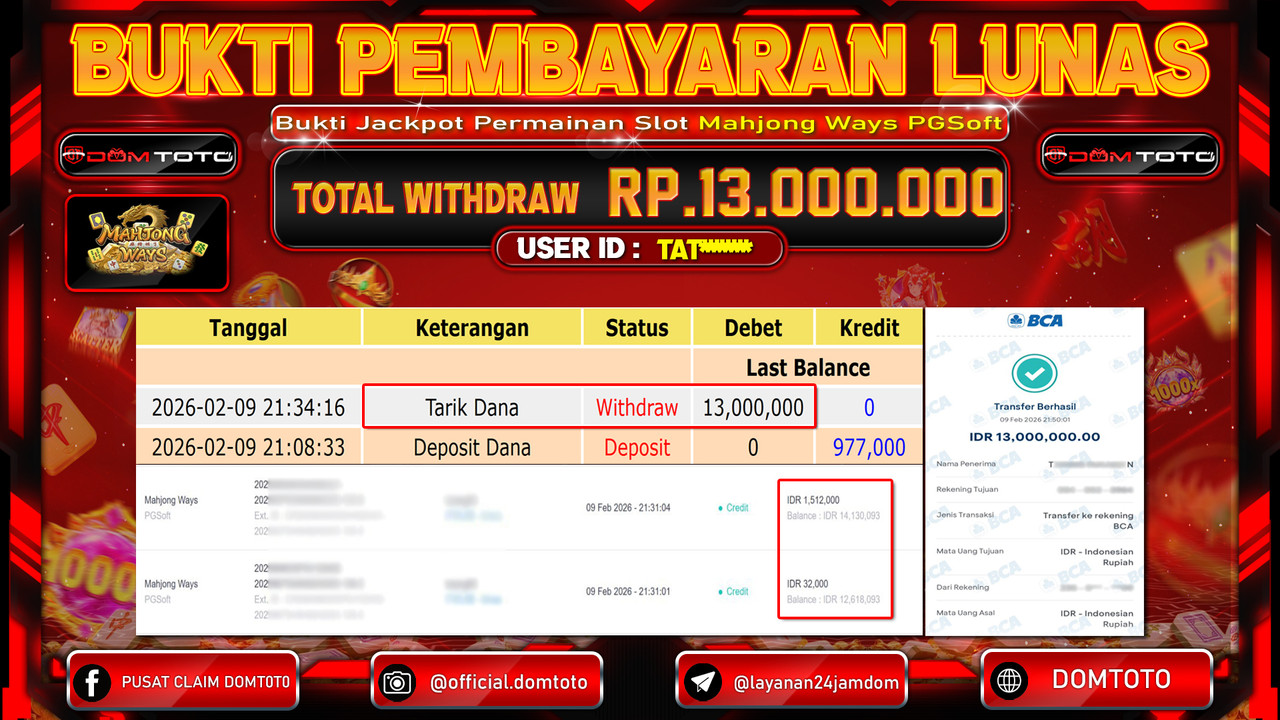 JACKPOT SLOT Mahjong Ways PGSoft 09 FEBRUARI 2026