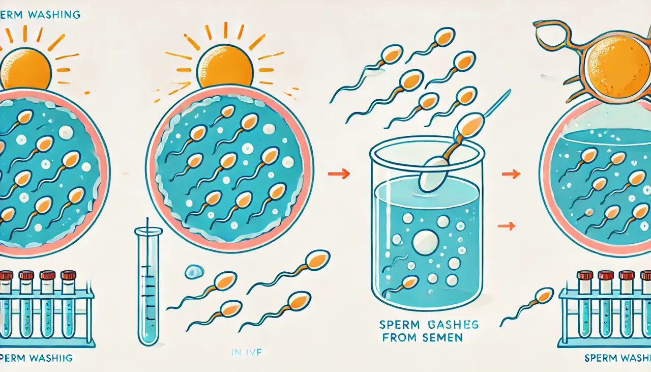 Illustration showing how sperm washing separates sperm from semen in IVF