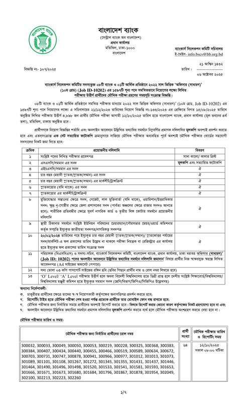 Combined 9 Bank Officer (General) Written Exam Result and Viva Date 2025 PDF-01