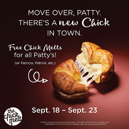 Last Day! Get a Free Sandwich at Chicken Salad Chick If Your Name is Patty Last Day! Get a Free Sandwich at Chicken Salad Chick If Your Name is Patty