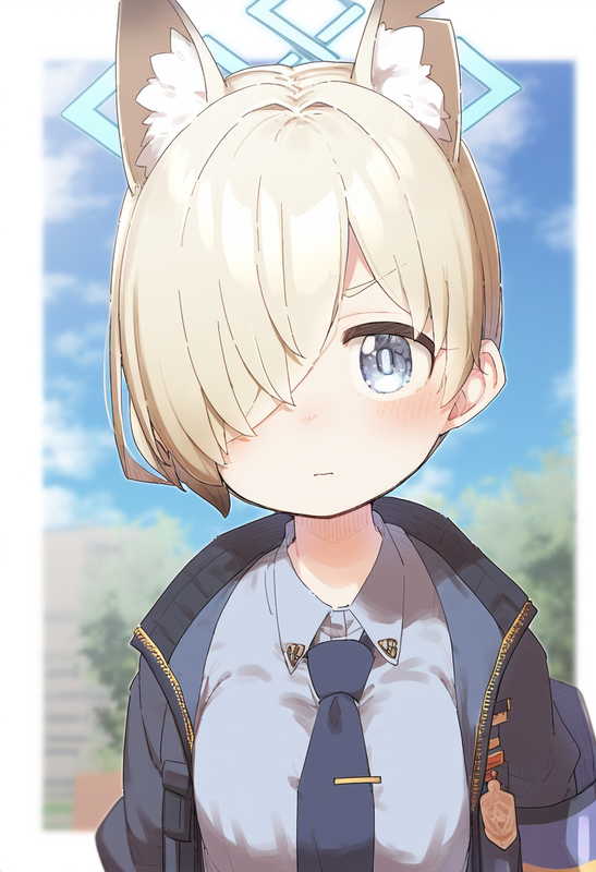 depth of field, 1girl, kanna (blue archive), short hair, {{artist_ yukie (kusaka s-2704540445