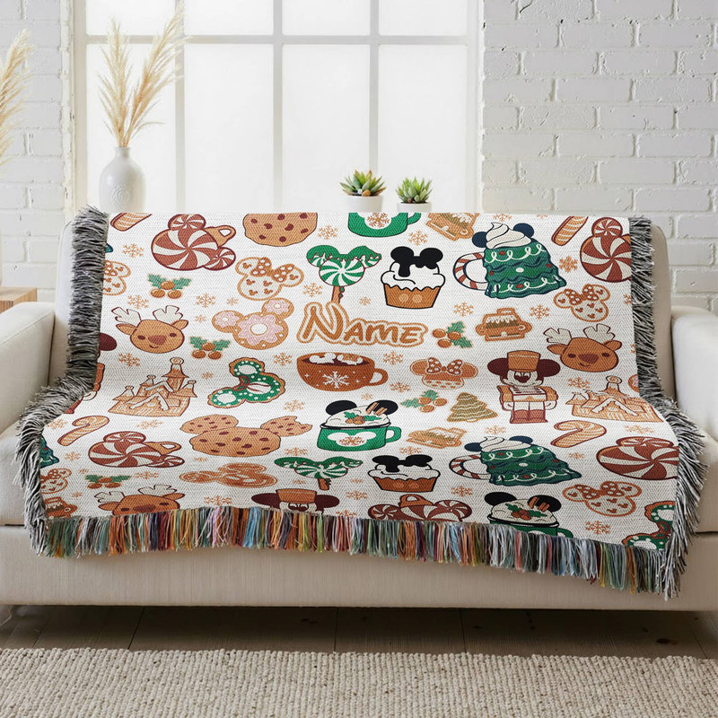 251110320 Printify Woven Blanket 52x37 Disney Christmas Food Mickey Minnie MK4
