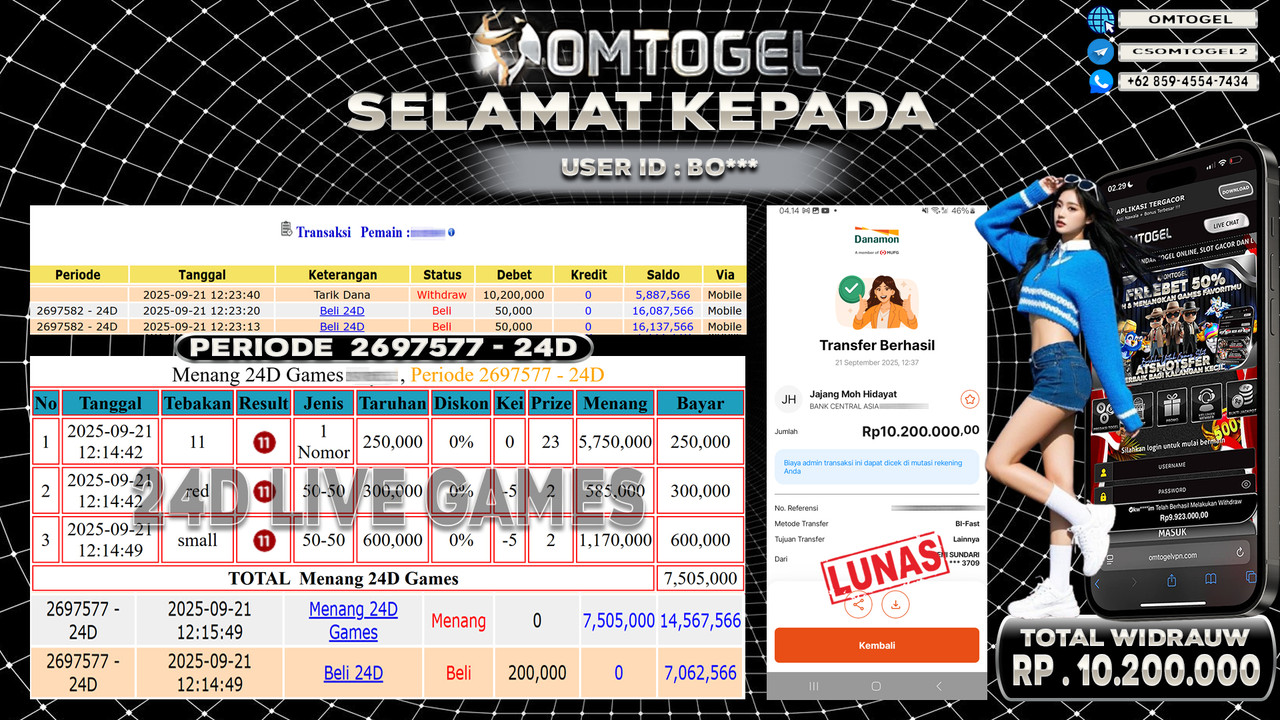 OMTOGEL JACKPOT LIVE GAMES 24D 10 JUTA DI BAYAR LUNAS ,-