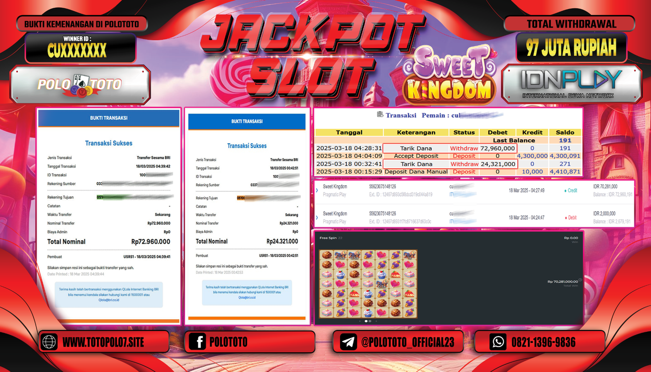 POLOTOTO JACKPOT SLOT SWEET KINGDOM Rp.97.000.000,-