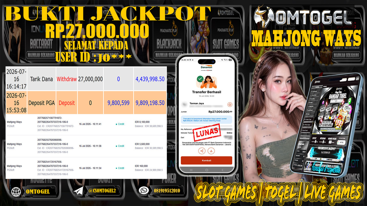 OMTOGEL JACKPOT PG SOFT MAHJONG WAYS Rp.27,000,000,- DIBAYAR LUNAS