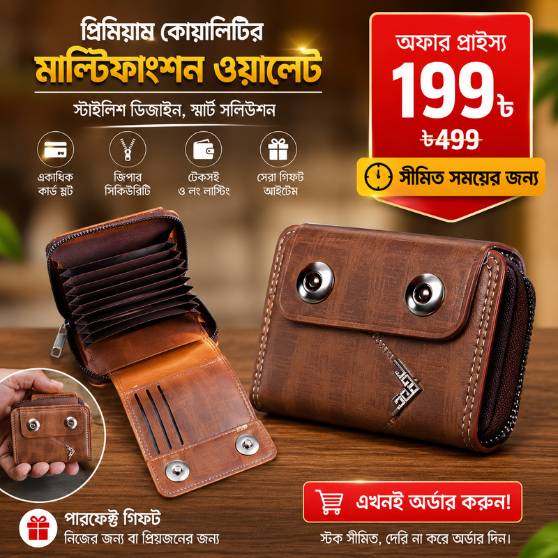 প্রিমিয়াম মাল্টিফাংশনাল মেন’স ওয়ালেট — মাত্র ১৯৯ টাকা!