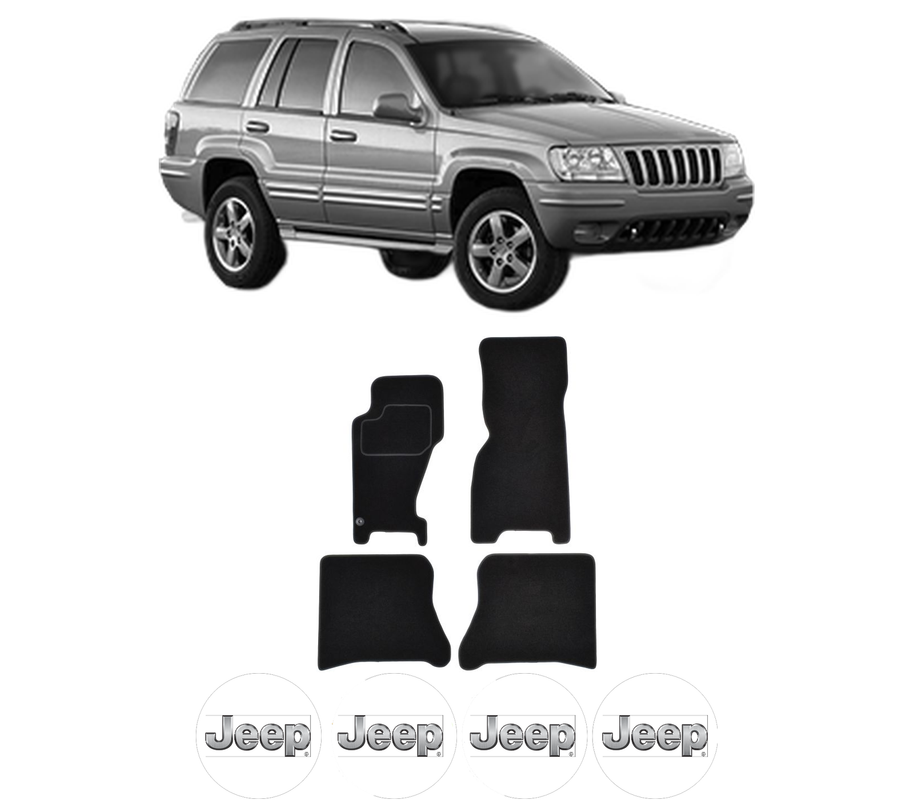 Set Covorase Presuri JEEP GRAND CHEROKEE II (WJ, WG) din 1998-2005, Auto, Material Textil Mocheta, 4 Stickere auto cu JEEP
