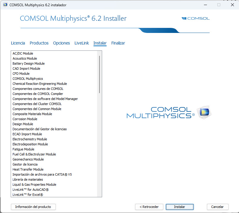COMSOL Multiphysics v6.2 Build 290 [x64 Bits][Multilenguaje (Español)][Modelado Multifísico] 27-11-2023-16-12-59