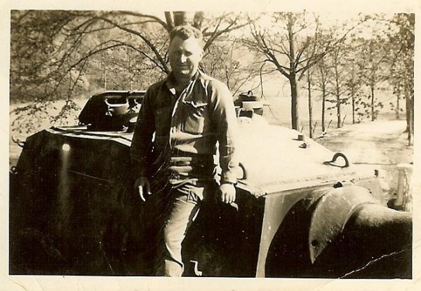 US Soldier Posed on KO'd German Königstiger Heavy Panzer Tank Turret