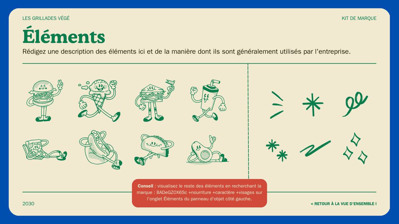 Présentation Charte Graphique Alimentation et Restaurant dans un style Nostalgique Audacieux en Vert Bleu et Jaune