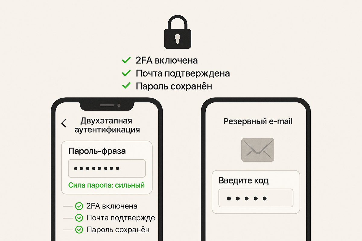Двухэтапная аутентификация включение, резервный email и безопасные пароли