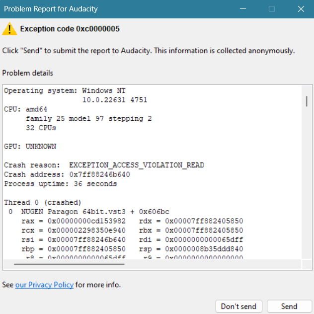 [3.7.1] Crash with external plugin - Windows - Audacity Forum