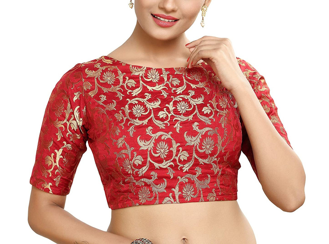 Blusa para mujer brocado de seda cosida saris diseño tradicional choli recortada - Imagen 16 de 27