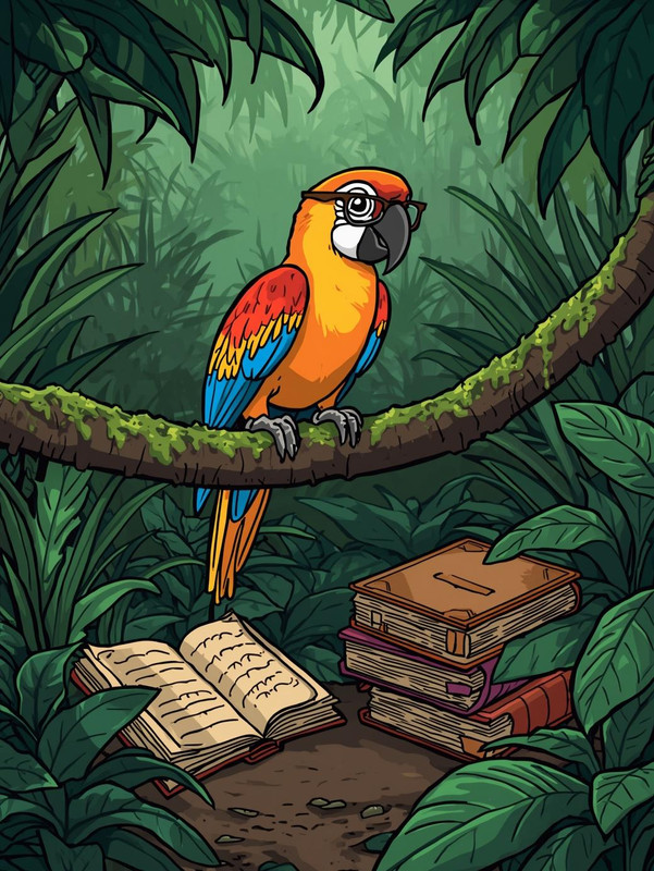 Parrot reading books