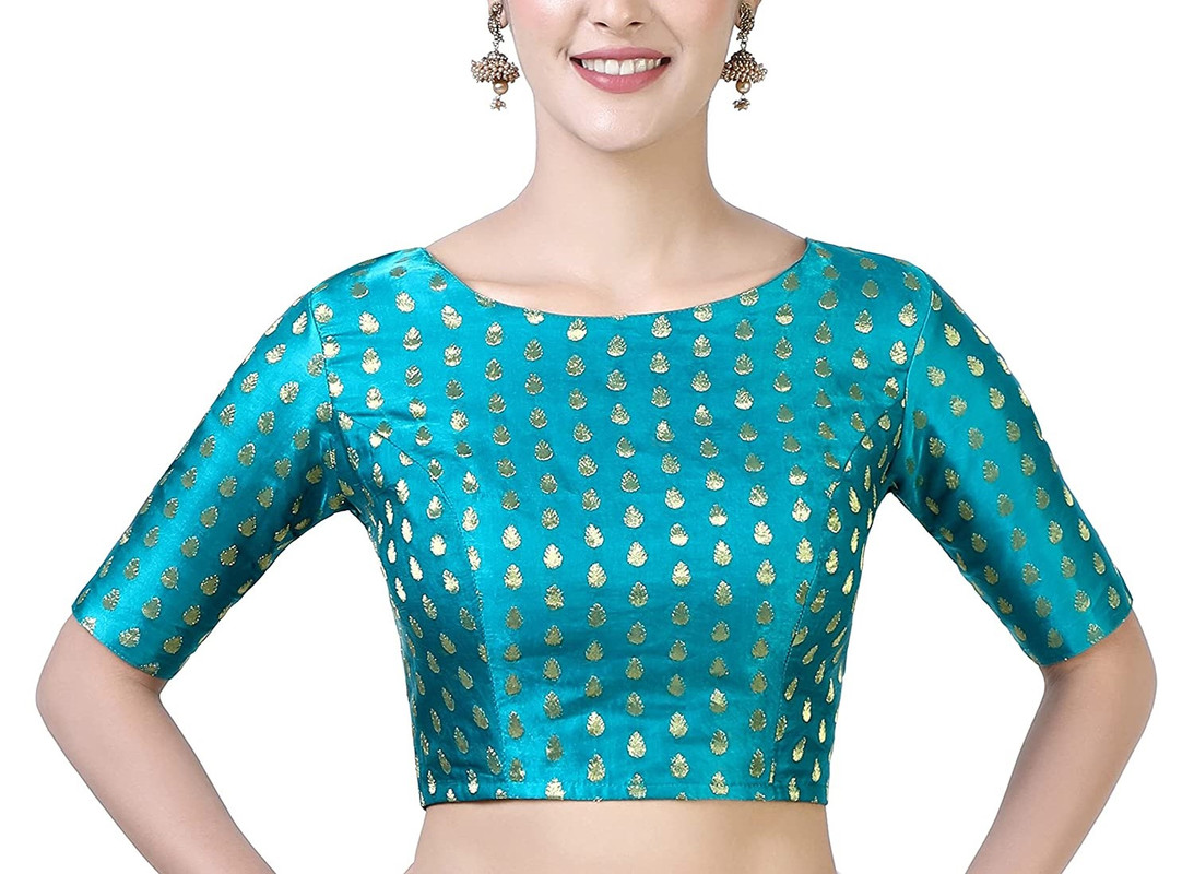 Blusa Brocado Hecha a Mano Mangas Codo Saree Blusa Falda Recortada Bollywood Choli - Imagen 21 de 24