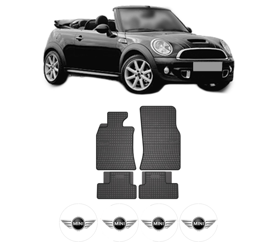 Set covorase presuri MINI MINI Convertible (R52) din 2004-2008, auto, din cauciuc thermoplastic, 4 Stickere auto cu MINI