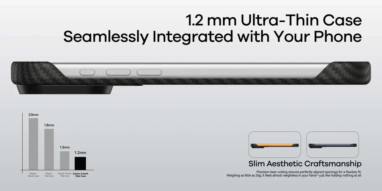 Husa pentru iPhone 17 Air Aulumu A17 din fibra de aramida, Ultra slim, compatibila MagSafe, Racire activa CoolHyper, Cadru camera din Aluminiu, Design rezistent la socuri, Disipare caldura, Protectie premium, Negru A17 AF 3