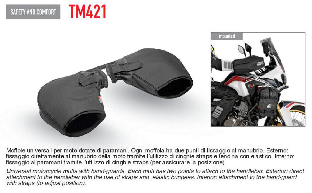 MANOPOLE PROTETTIVE UNIVERSALI MOFFOLE GIVI TM421 PER MANUBRI CON PARAMANI MANICOTTI IMBOTTITI NERO
