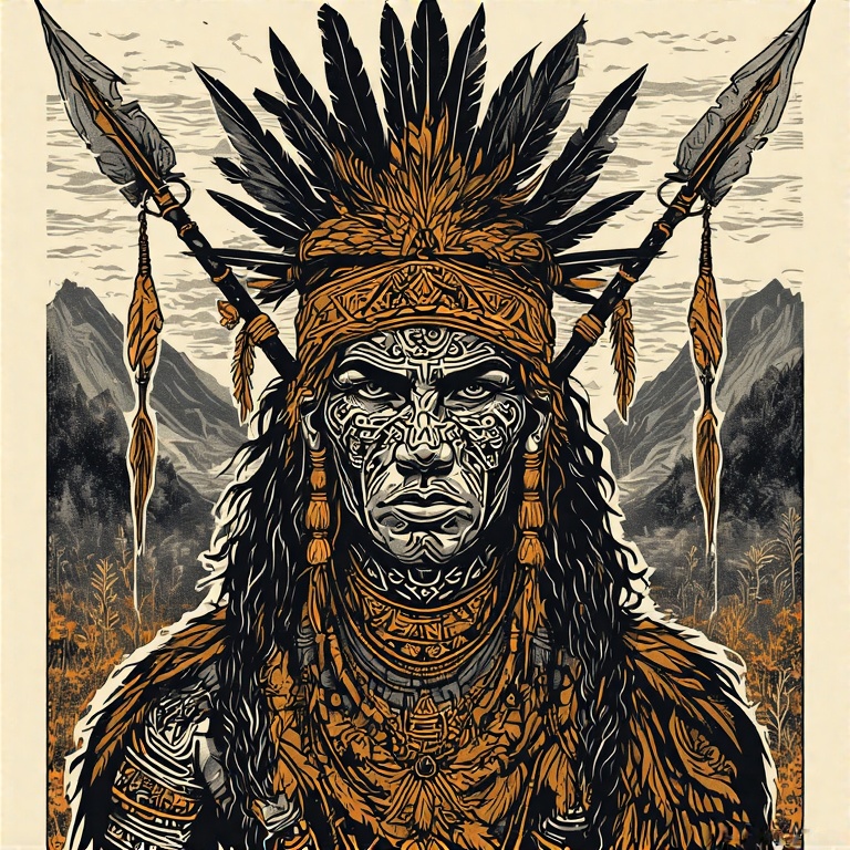 A-tribal-warrior-in-woodcut-st-41