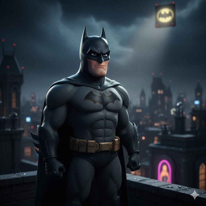 Мультгерой в ночном городе по фото нейросеть