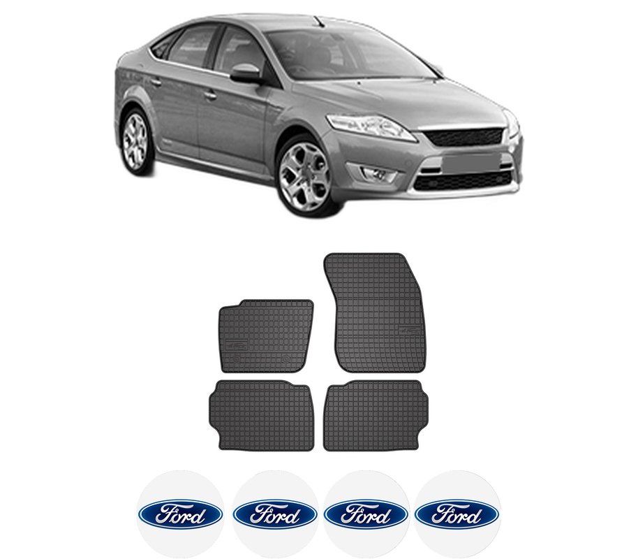 Set covorase presuri FORD MONDEO IV Saloon (BA7) din 2007-2015, auto, din cauciuc thermoplastic, 4 Stickere auto cu FORD