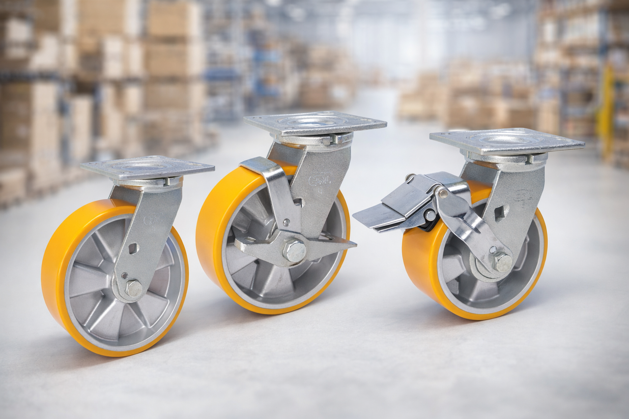 Heavy duty cast polyurethane caster wheel for logistics applications
