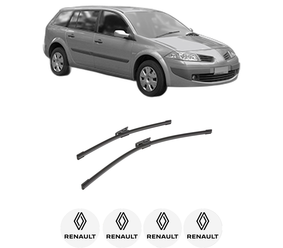 Set stergatoare auto RENAULT MEGANE II Estate Van (KM_) din 2003-2009, pentru parbriz auto, 2 bucati, Bosch Aerotwin, din cauciuc siliconat rezistent, 4 Stickere Auto RENAULT
