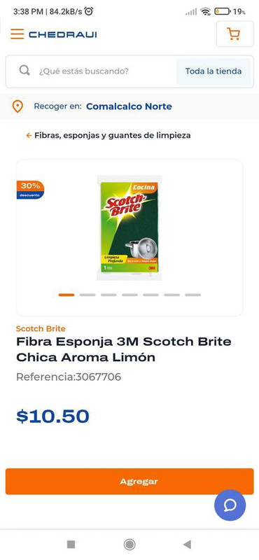 Chedraui: Fibra Scotch Brite Chica de 10.50 a 7.35 
