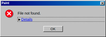 Example error message box saying 'File not found', with details collapsed.