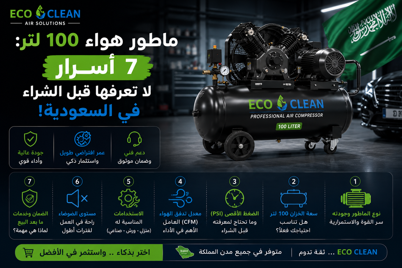 ماطور هواء 100 لتر: 7 أسرار لا تعرفها قبل الشراء في السعودية!