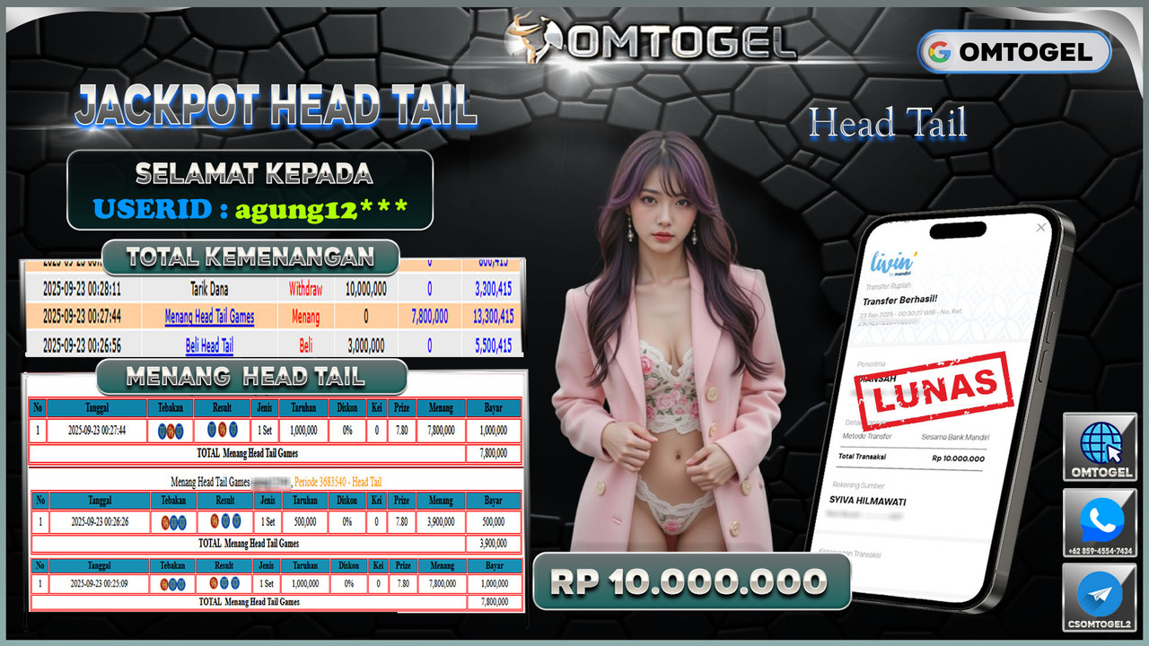 OMTOGEL JACKPOT LIVE GAMES HEAD TAIL 10 JUTA DI BAYAR LUNAS ,-