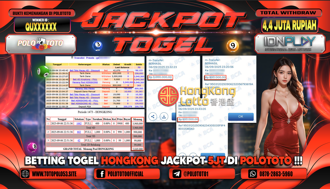 POLOTOTO JACKPOT TOGEL TOTO MACAU & HONGKONG LOTTO Rp.4.400.000,-